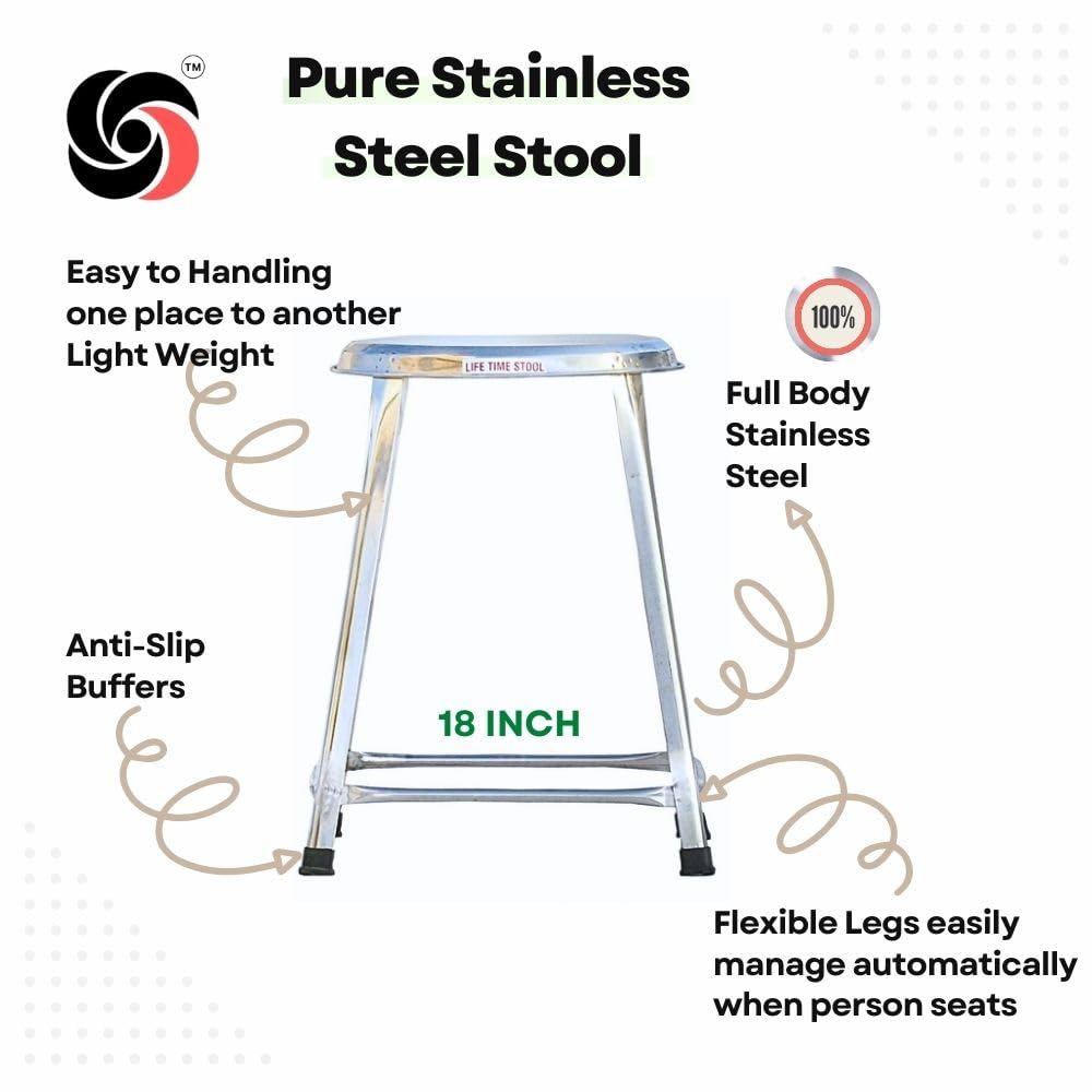 Lifetime Stools Stainless Steel Stool for Sitting, Round Shape - Home,Doctor,Medical/Salon/Warehouse/Garage/Outdoor/Bathroom/Multipurpose SS Stool (Pack of 4, 18 Inches) 3