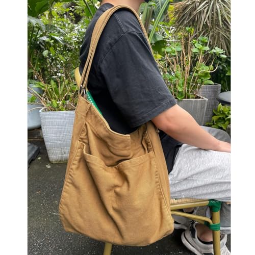Image of FUOCO Canvas Messenger Bag for Men Women - Vintage Crossbody Sling Bag for Laptop Travel Office College Gym - Aesthetic Shoulder Handbag One Side Tote Bag
