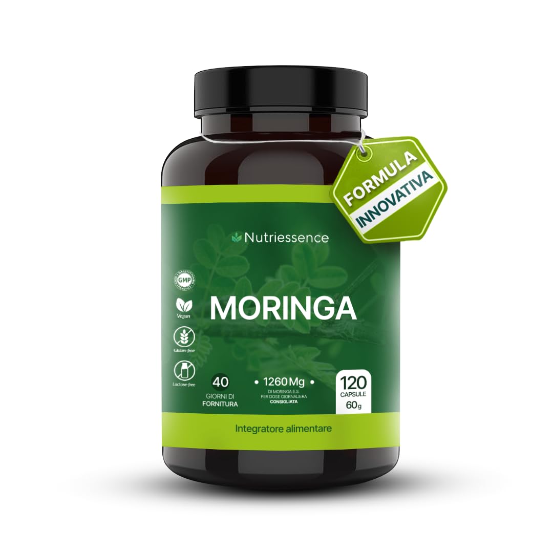 Moringa Pura 1260 mg | Maxi Formato da 120 Capsule | 1+ Mese di Rifornimento | Dosaggio Extra Biologica per Energia, Difese Immunitarie e Benessere Naturale | No Glutine e Lattosio