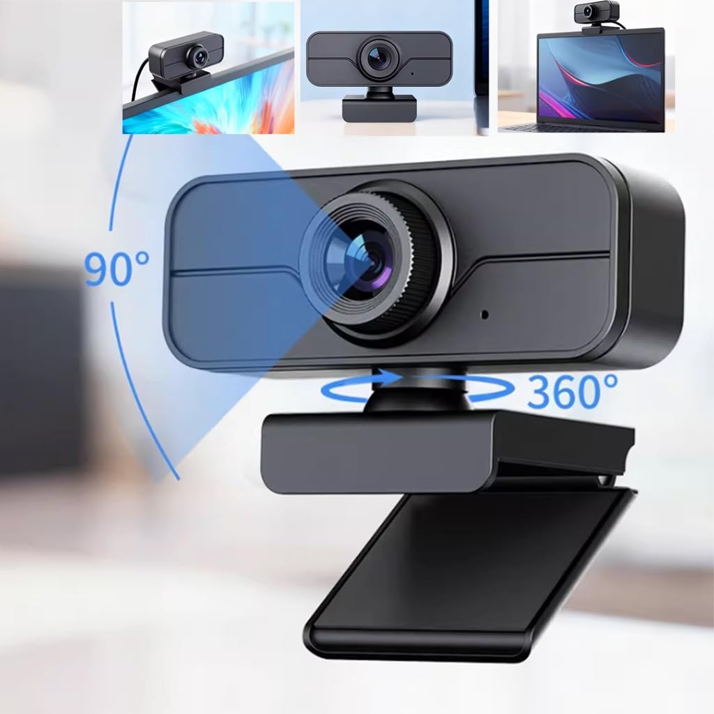 GIZNXBA Webcam Full HD 1080P, Cancelación De Ruido, Cubierta De Privacidad, Lente Gran Angular, Corrección Automática De La Luz, Webcam USB Plug & Play para Ordenador Portátil