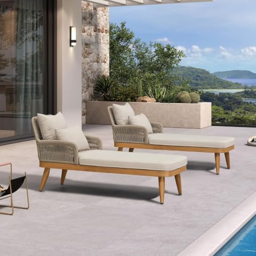Image of PURPLE LEAF Pool Lounge Chair Dual Pillows and Thick Cushion Aluminum Teak