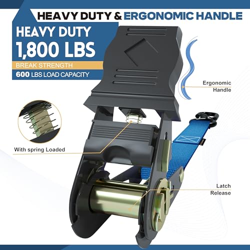 Ratchet Straps,Tie Down Straps Ratchet,Ratchet Strap Heavy Duty,Boat Tie Down Straps to Trailer Motorcycle Straps Kayak Tie Downs,Ratchet Straps 1 inch Set of 4,Safety S Hook Rubber Coated Handle