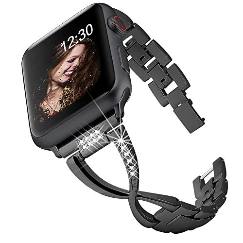 Band Compatible For Apple Watch Bands 38mm 40mm iwatch Series 5 4 3 2 1 Bands 42mm 44mm For Women Jewelry Metal Wristband Strap,Bracelet Replacement With Bling Diamond X-Link