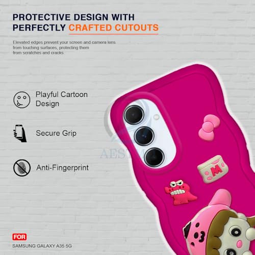Image of AESTMO Back Case Cover for Samsung Galaxy A35 5G | 3D Cute Fun Cartoon Characters | Anti Slip Grip Cute Wave Curly Frame Shape | Full Body Protection Back Cover for Samsung Galaxy A35 5G (Pink)