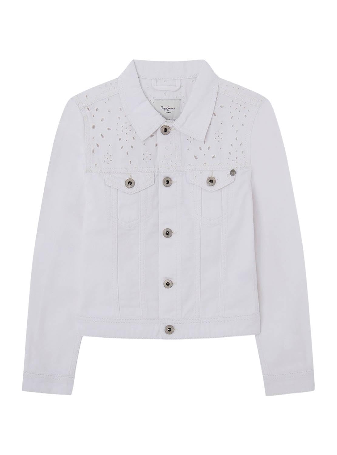 Pepe Jeans Girl's Isa Jacket Anglaise Jr, Blue (Denim), 12 Years