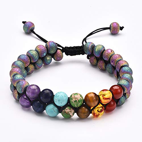 Bracelet 7 chakra avec pierre d'agate naturelle turquoise et perles pour le yoga