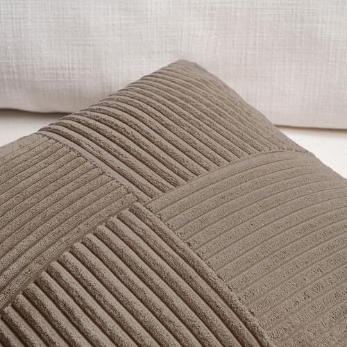 Image of Fancy Homi Set of 2, Light Brown Patchwork Corduroy Decorative Soft Striped Modern Accent Cushion Case Farmhouse Boho Neutral Throw Pillow Covers for Chair Couch Bed Sofa Living Room 20x12 Inch