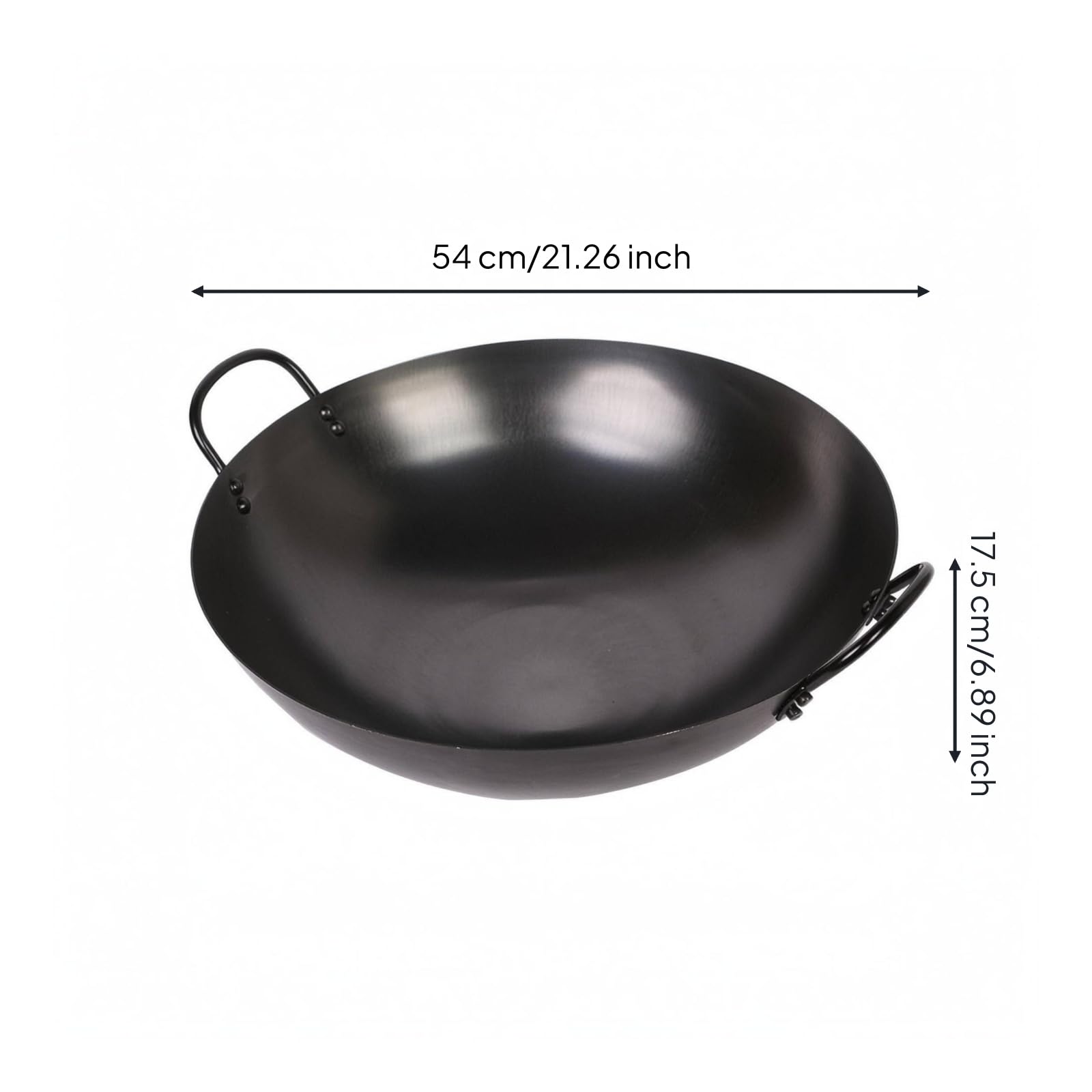 Colcolo Wok Double Poêle Wok Sauteuse Marmite Casserole en Fer Forgé avec Couvercle Inox Diffusion de Chaleur Stable pour Sauter et Mijoter Espace Ample pour, Noir, Noir, 55 Cm