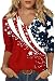 Woffccrd Womens 3/4 Sleeve V Neck American Flag T-Shirts 4th of July Independence Day Summer Graphic Tee Tops XL 3201 Multicolor