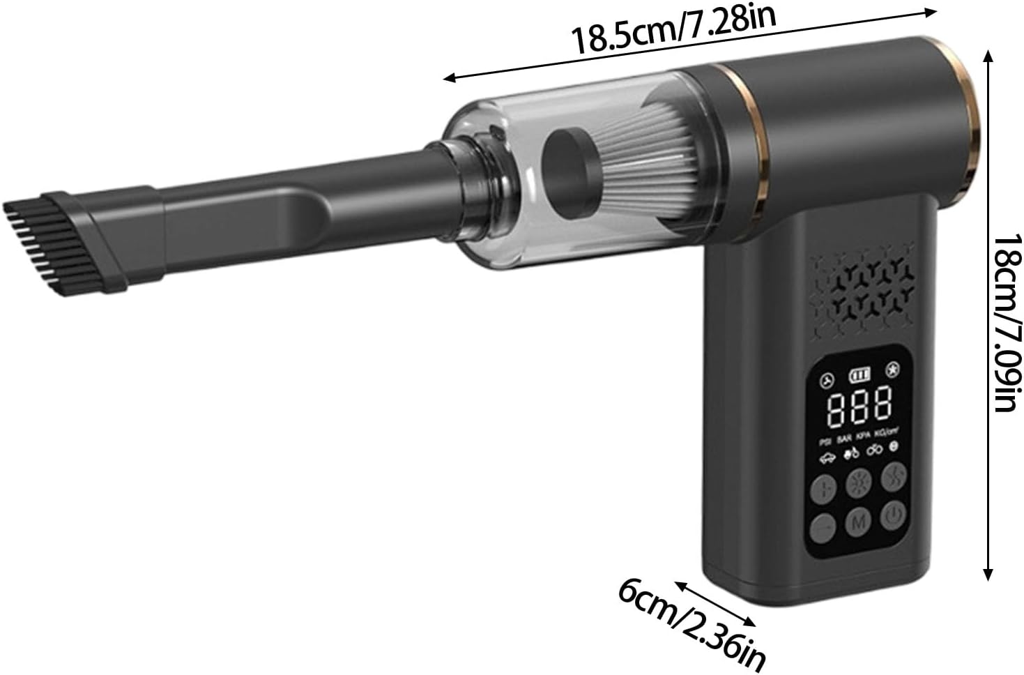 Cordless Car Vacuum & Tire Inflator 5-in-1 with Digital Display,Rechargeable 150PSI/10.5Bar Auto-Stop Air Pump,Dust Blower,LED Light – Portable Emergency Kit for Car,Motor,Bike & Camping,Black