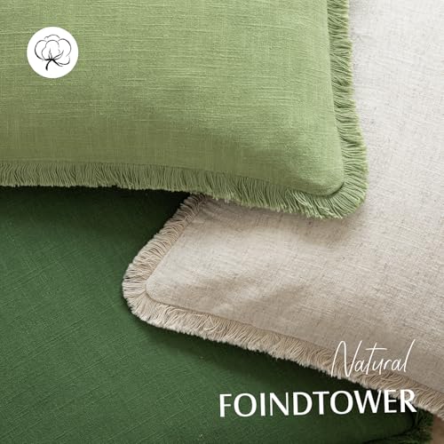 Image of Foindtower Set of 2 Decorative Linen Fringe Lumbar Throw Pillow Covers Boho Farmhouse Cushion Cover with Tassels Soft Accent Pillowcase for Couch Sofa Bed Living Room Home Decor,12x20 Inch,Lime Green