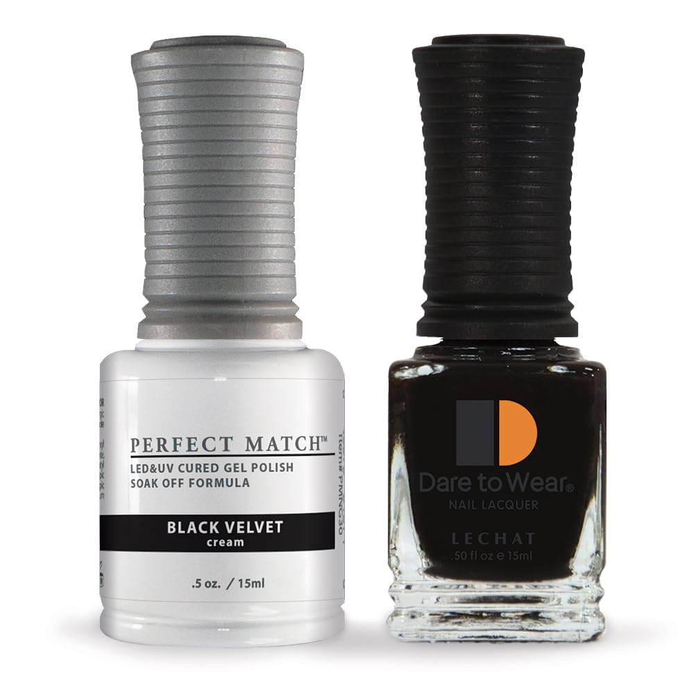 LeChat - Perfect Match Gel Polish - Black Velvet -Black with Cream Finish - (0.5 Ounce) - Easy Application - Soak Off Formula