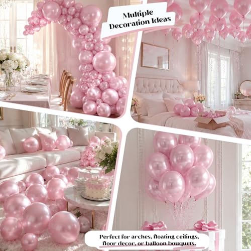 Image of Togvu Metallic Pink Balloons, 50Pack 12 Inch Chrome Light Pink Latex Party Balloons for Birthday Bridal Baby Shower Gender Reveal Easter Party Decorations Supplies