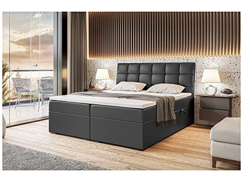 MEBLINI Boxspringbett mit Bettkasten - Gepolstert Doppelbett mit Matratze und Topper - Polsterbett mit Stauraum - Bett mit Kopfteil - Stauraumbett - Drago - 160x200 - H4/Schwarz Kunstleder