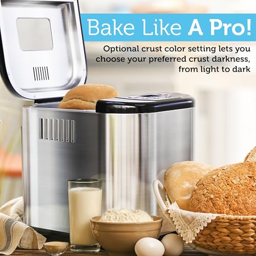 Peak Prestige 15 in one Bread Maker Machine 2lb with Measuring Spoons & Cup -Nonstick Aluminum Pan & Touch Panel, 3 Crust Color Dough mixer - Automatic Bread Machine Gluten-Free Kitchen Accessories