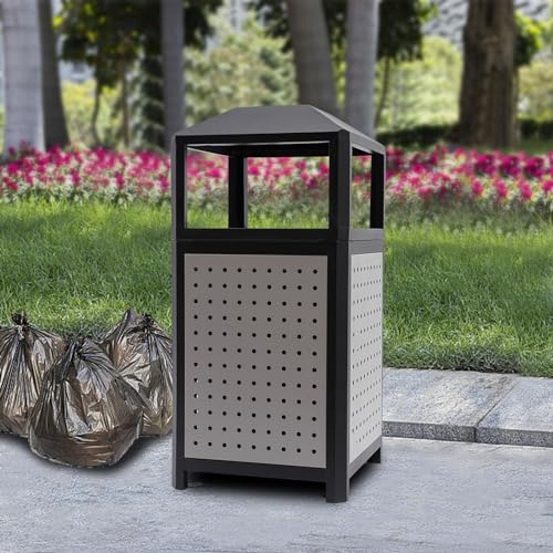 Modern 38-Gallon Heavy Duty Outdoor Trash Can with Ashtray - Durable Patio & Poolside Garbage Container - Stylish Waste Bin for Deck, Office & Outdoor Spaces