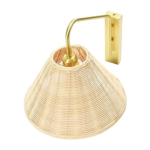 Image of Creative Co-Op Rattan and Metal Wall Sconce, Brushed Brass