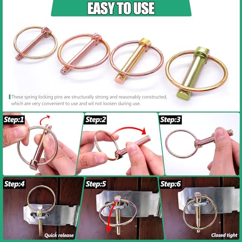 Twidec N-055-12PCS-O-4K-G Lynch Pin 1/4 Inch 3/16 Inch 5/16 Inch 7/16 Inch Assortment Kit Gold Linch Pin thumb #2