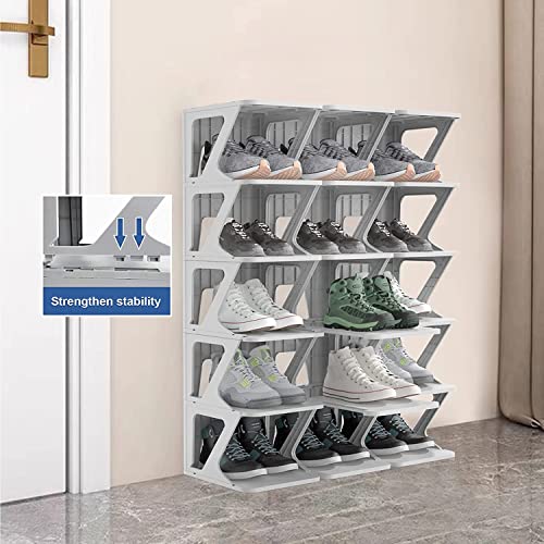 Aeary Vertical Shoe Rack Organizer, Stackable Push-Pull Shoe Storage Cubes, Small Grey Shoe Shelf For Closet, Adjustable Tall Shoe Cubby, Space Saver, Narrow For Entryway Bedroom #TOP4