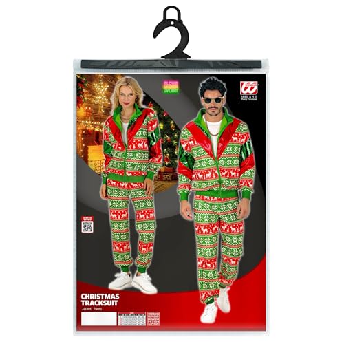 W WIDMANN MILANO Party Fashion - Kostüm Trainingsanzug mit Weihnachtsmotiv, Merry Christmas Party, Weihnachtskostüm, Xmas, 80er Jahre Outfit, Jogginganzug