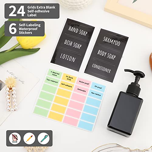 Image of Segbeauty Black Square Plastic Shower Dispenser, 4 Pack 100ml Empty Hand Soap Bottles with Label, Refillable Pump Bottle, Portable Lotion Dispenser, Liquid Container for Travel