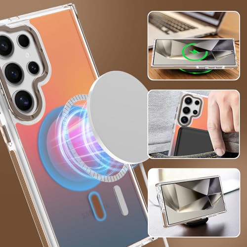 Image of Magnetic Case for Samsung Galaxy S24 Ultra [Compatible with Magsafe] [Cute Fashion Fluorescent Design] [1 Screen Protector] Slim Translucent Matte Case for Galaxy S24 Ultra 6.8 inch, Desert