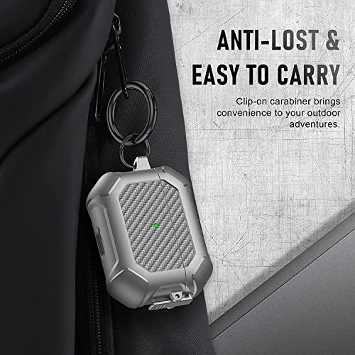 Image of Printme for AirPods Pro 2nd Generation Case 2022, Carbon Fiber Secure Lock Clip Full Body Shockproof Hard Shell Protective Case Cover with Keychain for Apple AirPod Pro 2 (Grey)