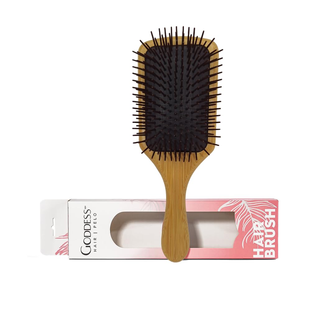 Cepillo de madera de bambu especial para desenredar el cabello mojado, cabello rizado extensiones de cabello y pelucas ayuda a hacer tu pelo mas manejable y proteger de caida y rotura