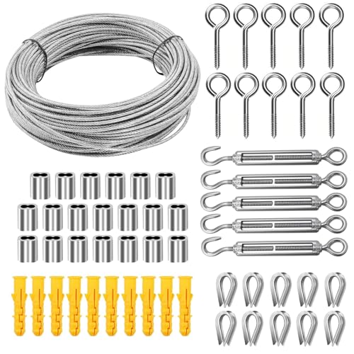 Newthinking 30M Garden Wire for Climbing Plants 2mm Heavy-Duty PVC-Coated Wire Cable with Turnbuckle and Tensioner for Garden Climbing Plant Support and Outdoor Hanging String Lights