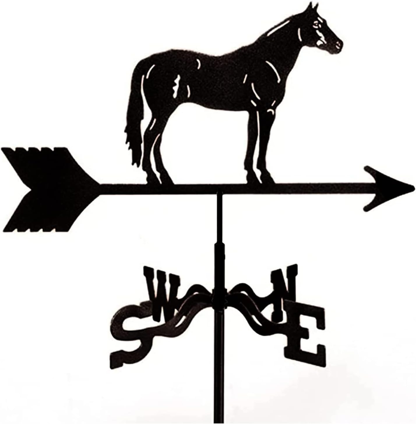 Weathervane Cast Iron Horse Wind Direction Indicator with Roof Mount Metal Decorations Wind Direction Indicator for Outdoor Roof Farm Yard