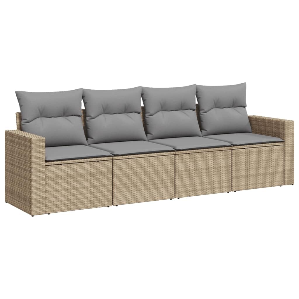 Set di 4 divani da giardino in polyrattan beige, con vano portaoggetti, borsa impermeabile e cuscino, resistente ai raggi UV, resistente alle intemperie, per balcone e terrazza, portata 110