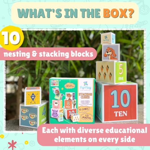 Image of PepPlay Stacking And Nesting Cubes Educational Toys, Early Learning, Brain Activity, Travel-Friendly Toy For Toddlers, Montessori Toys For 1+ Year-Old, Gift For 1, 2 Years Old Boys & Girls, Multicolor