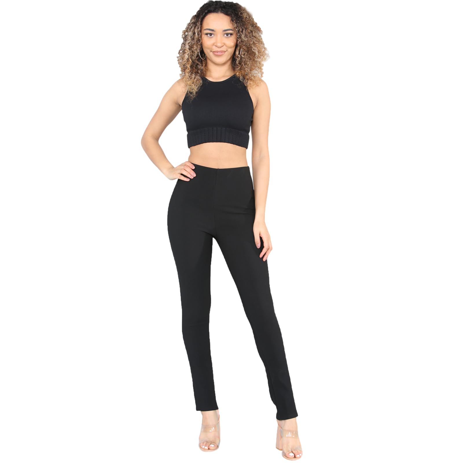 Myshoestore Women's Black Pack Of 2 Straight Leg Trousers Finely Soft Ribbed Stretch Pull On Pants Casual Full Elasticated Waist Bottoms Plus Size 8-24( 22/31)