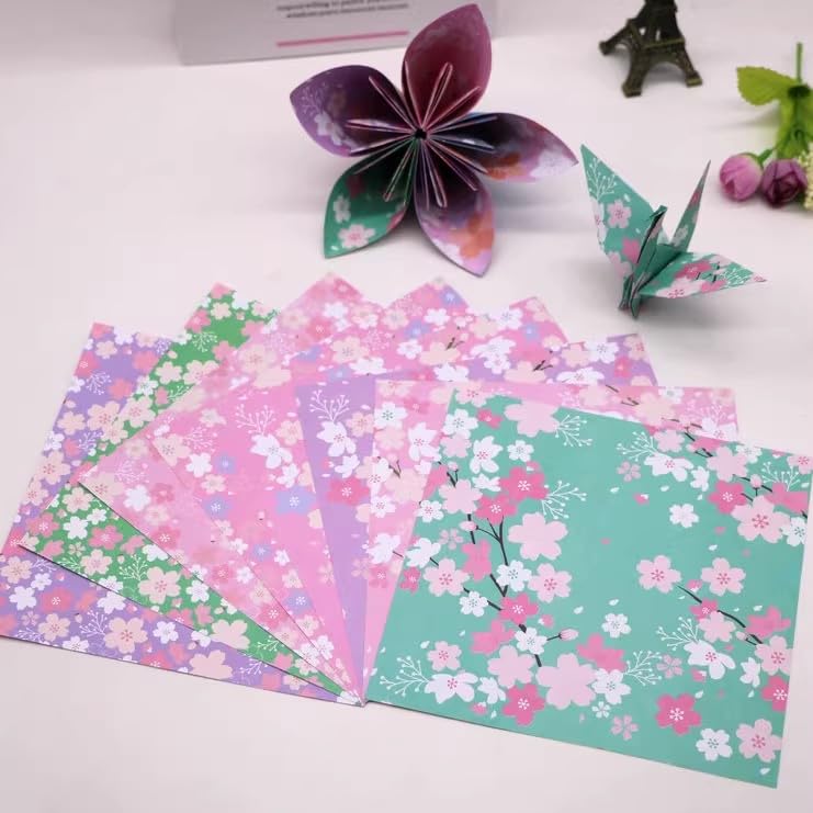 Papier Origami Japonais Fleurs De Cerisier - 120 Feuilles Double Face 15x15 Cm, Motifs Variés Pour Bricolage Et DIY - 5