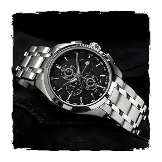 AMERICANVIBER Men’s Analog Wrist Watch with Stainless Steel Silver & Black Strap, Chronograph Design, Stylish Everyday & Formal Wear Under 500, Gift for Men