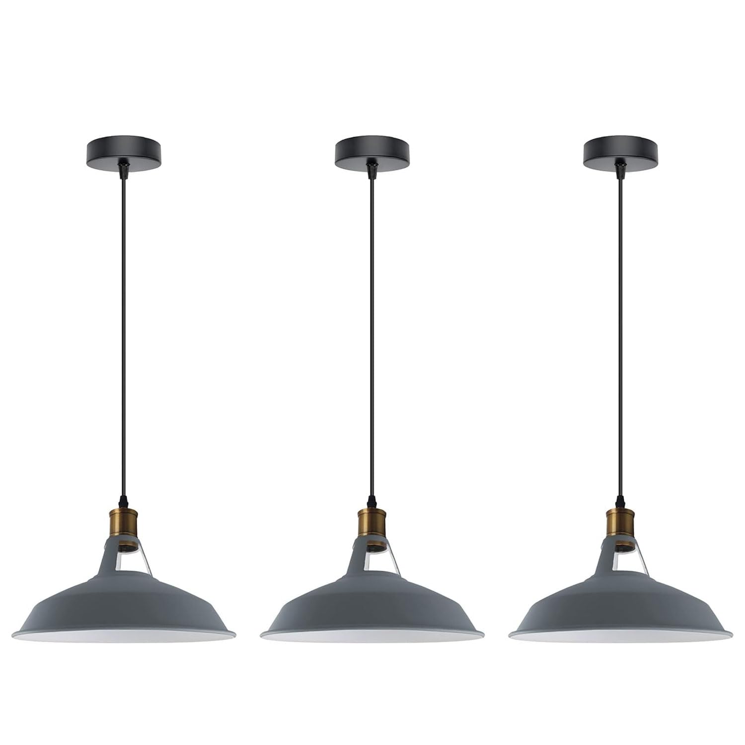 HXYSXHJUO 3PCS Vintage Retro Chandelier Industrial Pendant Ceiling Light E27 Metal Lampshade LED Fixture Loft Lamp (Gray, Without Bulb)