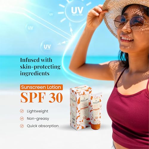 Image of Zeelab Sunscreen Lotion SPF 30 (100ml) | Broad Spectrum UVA /UVB Protection | Lightweight, Non-Greasy Daily Sun Protection | Prevents Sunburn, Dark Spots & Premature Ageing For All Skin Types | Pack Of 2