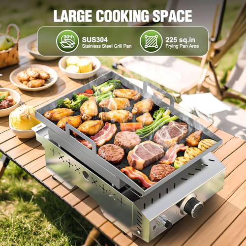 Image of COWSAR Portable Gas Grill 8000 BTU 304 Stainless Steel Propane BBQ Griddle