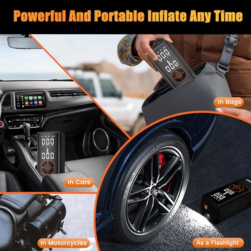 Tire Inflator Portable Air Compressor 180PSI Air Pump for Car Tires-Cordless Tire Pump with Pressure Gauge, Cigarette Lighter Plug for Motorcycle, Bike, Ball, Dual-Use Type