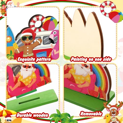 Image of Suzile 6 Pcs Christmas in July Table Decorations, Summer Christmas Table Centerpieces, Tropical Santa Tiered Tray Decor, Flamingo Surfboard Beach Santa Decor for Home Kitchen Party Hawaiian Ornaments