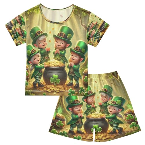 Gold St Patricks Gnome Cute Pajama Set Short Sleeve Summer Pajamas Shorts Sets PJ Clothes Set Soft 5Y