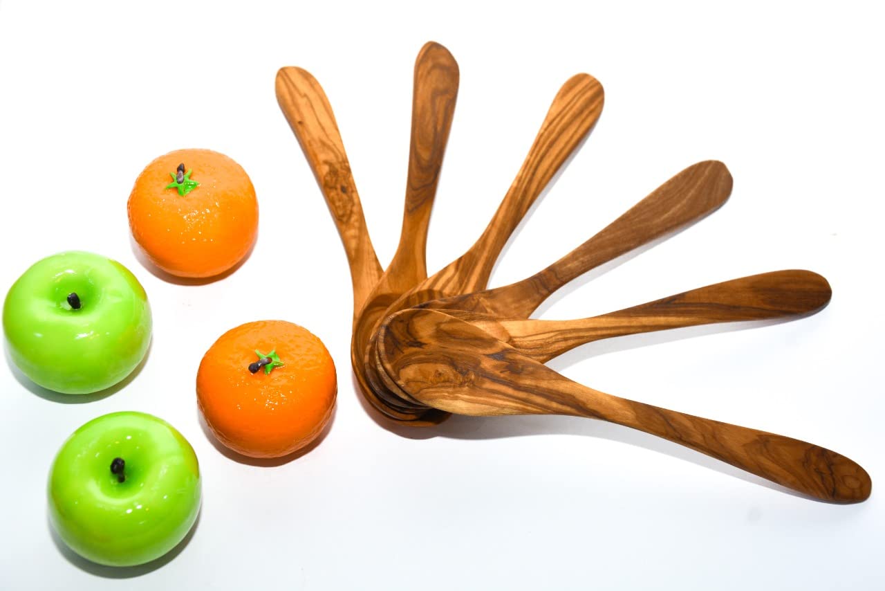 Juego de 6 cucharas de madera de olivo de 7 pulgadas