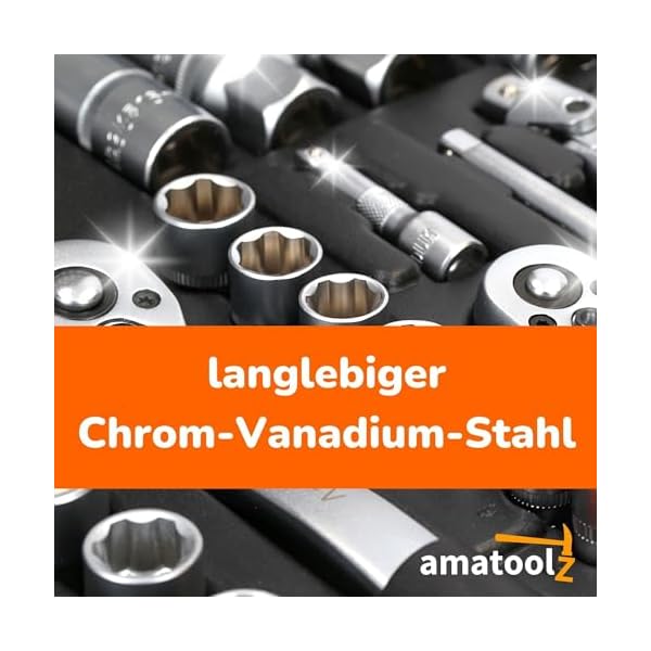 Amatoolz Ratschenkoffer 171 tlg I Werkzeugkoffer gefüllt I Ratschen Set groß I Ratschenkasten 1/2" 1/4" 3/8" Zoll I alle gängigen Bits und Nüsse enthalten – Bild 6