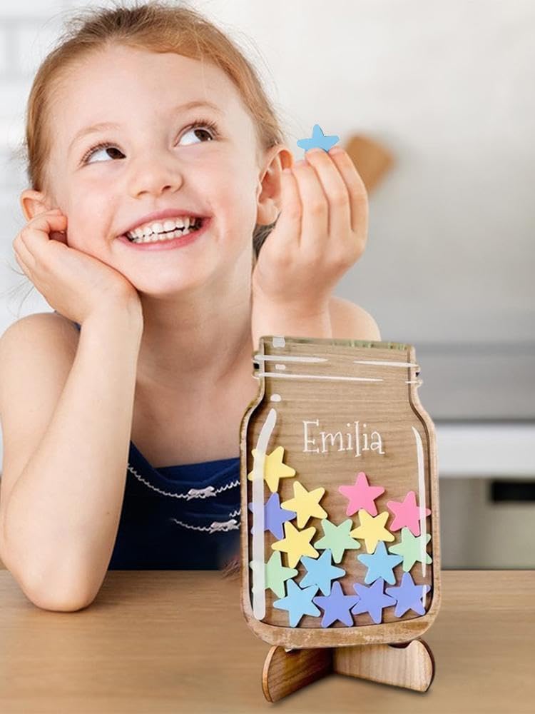 Bicchiere di ricompensa per insegnanti – 25 stelle per bambini in legno – vetro di ricompensa per bambini