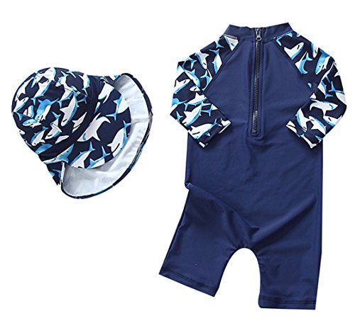 TAIYCYXGAN Baby Boys Swimsuit One Piece Toddlers Zipper Bathing Suit Swimwear with Hat Rash Guard Surfing Suit UPF 50+ Navy 4T