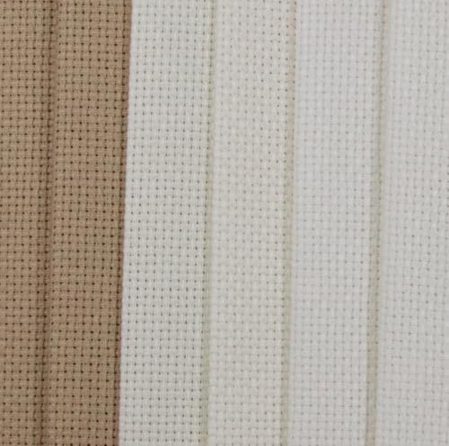 Image of KCS 4 /6 pc of 12 inch x 18 inch(30cmx45cm) 16 Count Cotton Aida Cloth Cross Stitch Fabric (6 pc,Antique White +Cream+Khaki)