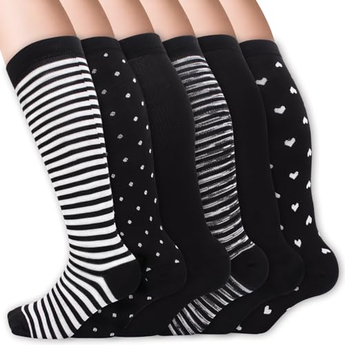 6 Pair Compression Socks for Women & Men - Work Socks with Cute Designs Copper Fit Support Stockings for Enhanced Circulation Nurses Athletes Work Travel Active Life