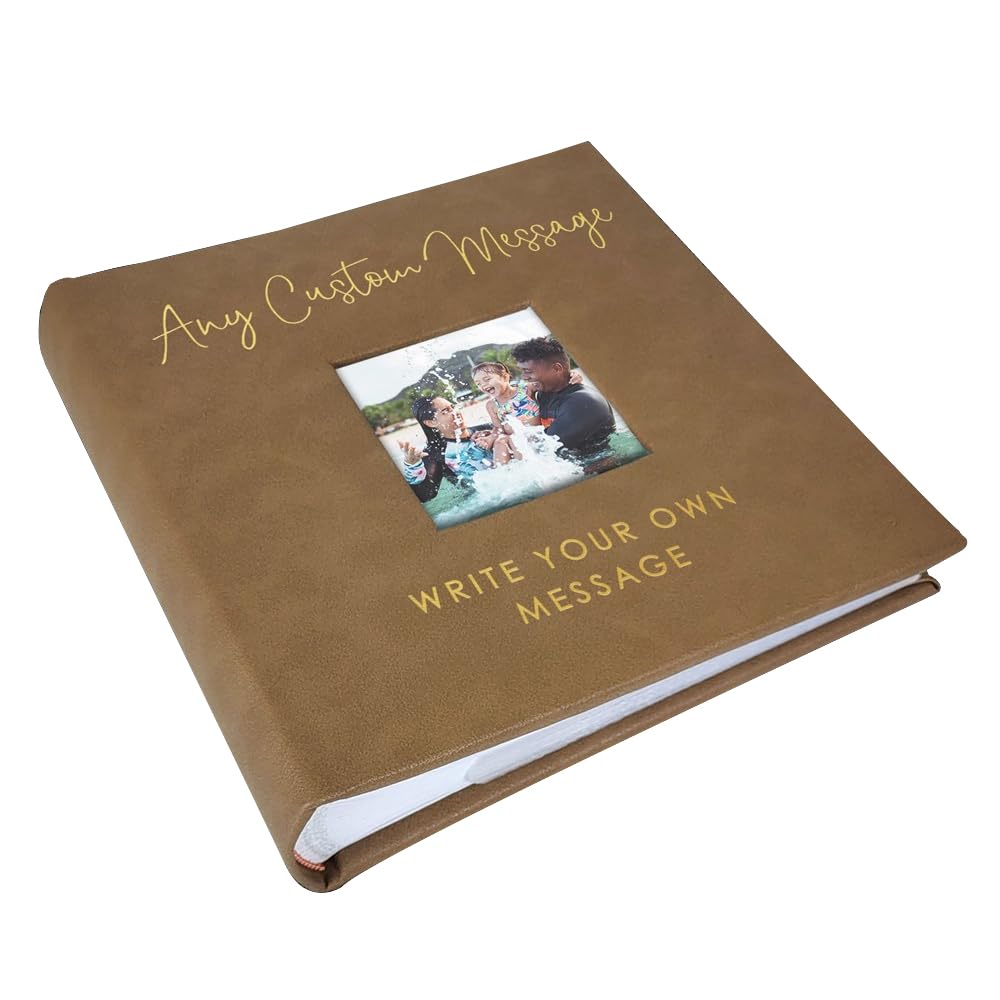 Personalized Photo Album, Custom Engraved Picture Album, Holds 200 4" x 6" Photos, Leatherette and Laser Engraved Scrapbook, Any Custom Message, Brown