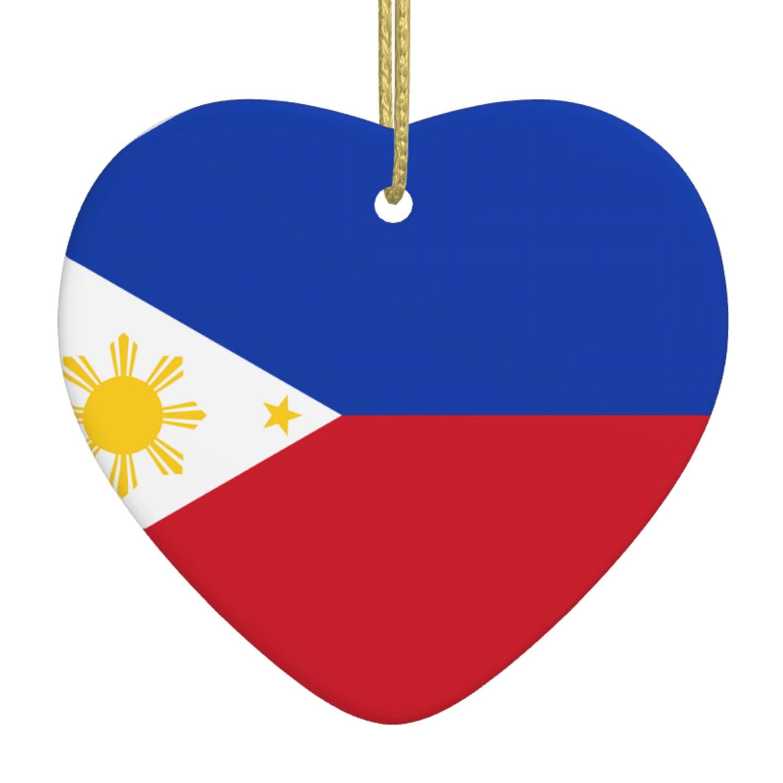 Philippine Flag Ceramic Christmas Heart Pendant with Silk Thread, Christmas Tree Home Decoration