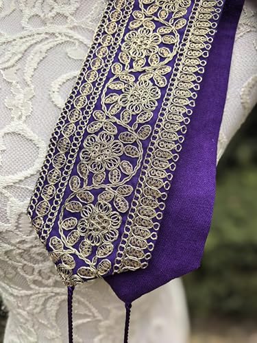 FANFAN Mexican Embroidered Belt for Women Ethnic Gold Belt Line Royal Blue Purple Adjustable Belt Boho Tassel Belt Wedding E52